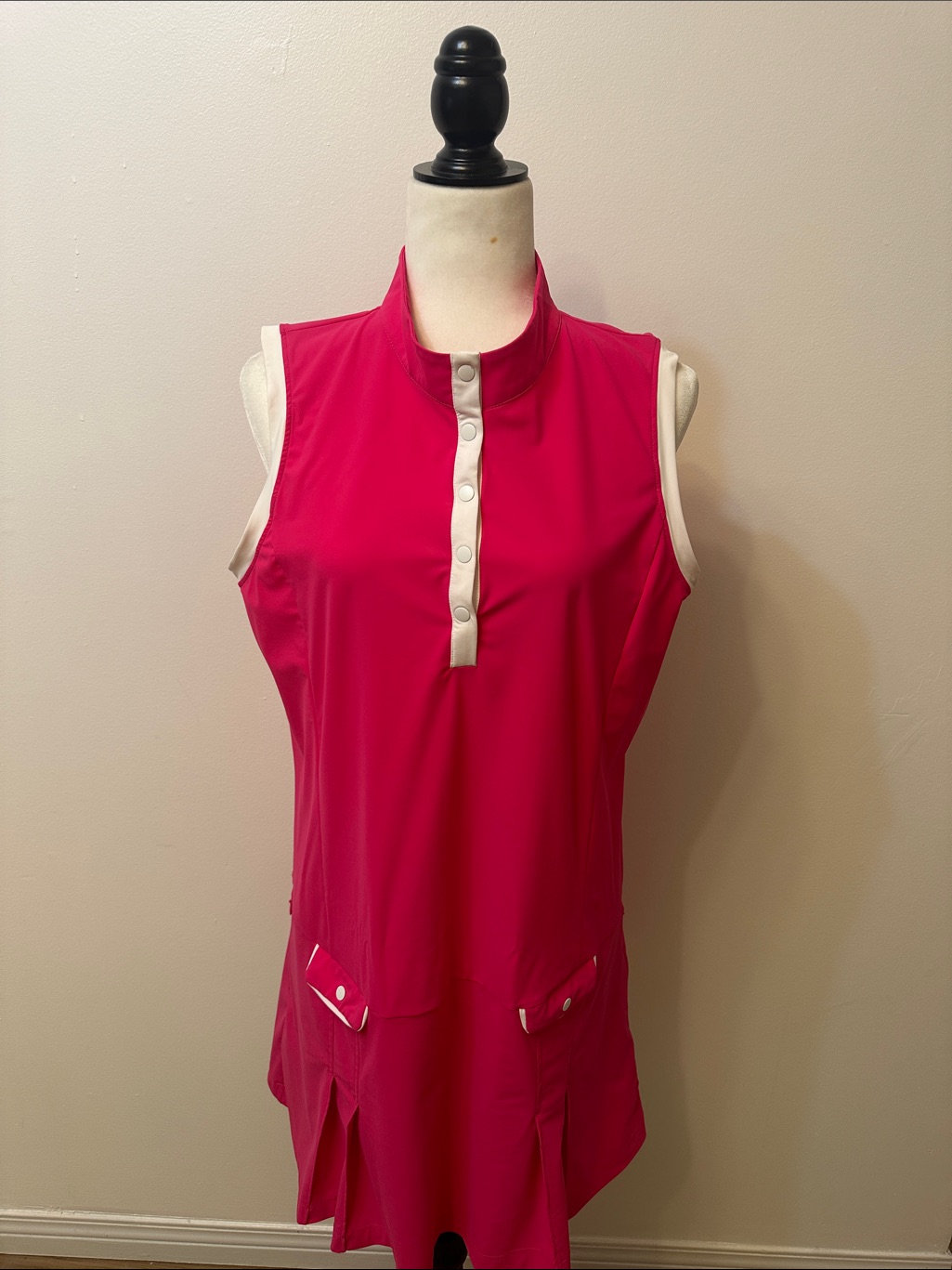 Sleeveless Fuchsia Polo Tunic With Contrast Trim
